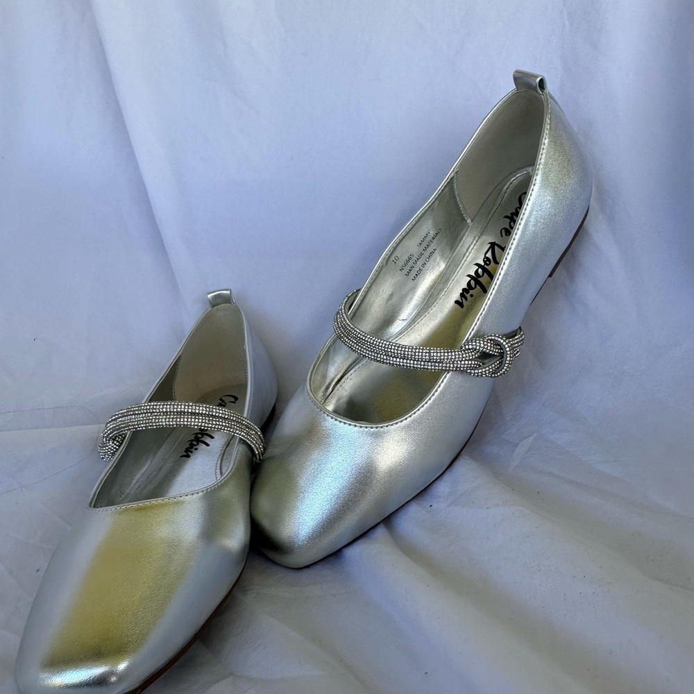 Cape Robbin Silver Mary Jane Flats with Crystal Strap
